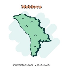 Moldova cartoon colored map icon in comic style. Country sign illustration pictogram.