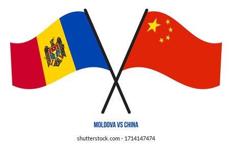 Moldova and China Flags Crossed And Waving Flat Style. Official Proportion. Correct Colors.