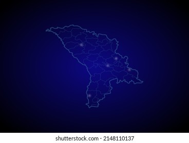 Moldova concept vector map with glowing cities, map of Moldova suitable for technology,innovation or internet concepts.