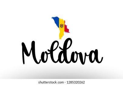 Moldova country big text with flag inside map suitable for a logo icon design