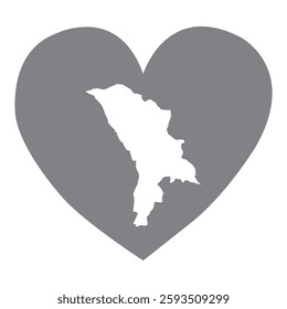 Moldova country map inside a grey love heart national pride