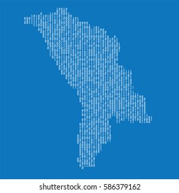 Moldova country map made from binary code numbers. 