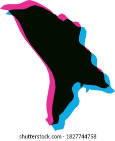 Moldova country silhouette with chromatic aberration effect.