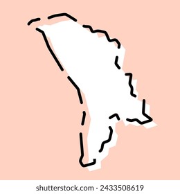 Moldova country simplified map. White silhouette with black broken contour on pink background. Simple vector icon