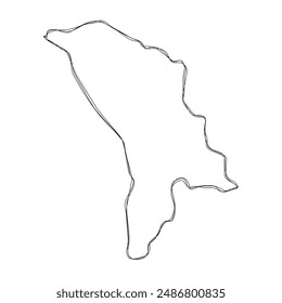 Moldova country simplified map.Thin triple pencil sketch outline isolated on white background. Simple vector icon