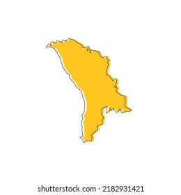 Mapa vectorial del país de Moldavia con contorno negro y relleno amarillo de una manera abstracta en un fondo blanco