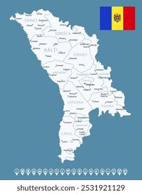 Moldova - detailed country map with cities and regions. Infographic icons. Vector illustration.