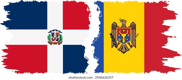 Moldova and Dominican Republic grunge flags connection, vector