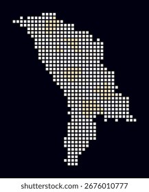 Moldova dotted map. Digital style map of the country on dark background. Moldova shape with square dots. Colored dots style. Large size squares. Stylish vector illustration.