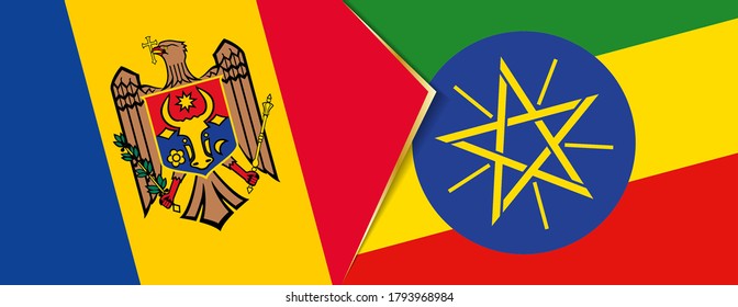 Moldova and Ethiopia flags, two vector flags symbol of relationship or confrontation.