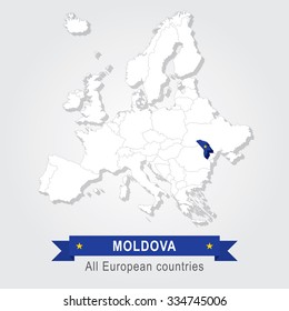 Moldova. Europe administrative map.