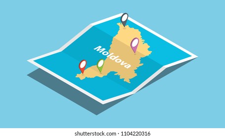 moldova explore maps with isometric style and pin location tag on top vector illustration