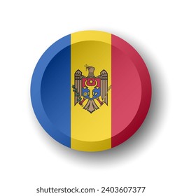 Moldova flag - 3D circle button with dropped shadow. Vector icon.