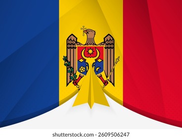 Moldova Flag with Abstract Paper Airplane Design, National Flag in a geometric folded paper style. Vector illustration.