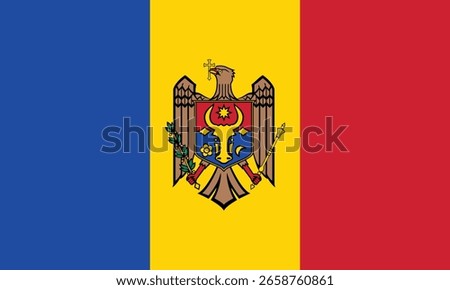 Moldova Flag – Blue Yellow Red Tricolor with Coat of Arms Eastern European Identity Symbol Realistic Isolated Vector for Editorial and Educational Use
