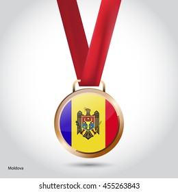 Moldova Flag in Bronze Medal. Vector Illustration. RIO Olympic Game Bronze Medal. Vector Illustration