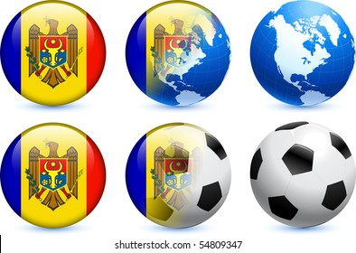 Moldova Flag Button with Global Soccer Event Original Illustration