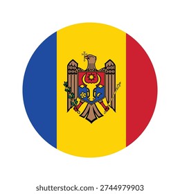 Moldova Flag Circle Icon – Round Official Moldovan National Flag with Coat of Arms