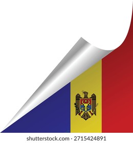 Bandera de Moldavia con un borde rizado, mostrando colores vibrantes y emblema.