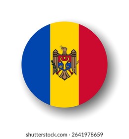 Moldova flag - flat vector circle icon or badge with dropped shadow.