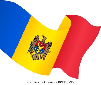 Bandera de Moldavia ondeando sobre fondo blanco