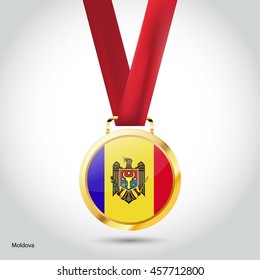 Moldova Flag in gold Medal. Vector Illustration. RIO Olympic Game gold Medal. Vector Illustration