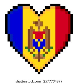  Moldova flag with heart shape in pixel art style