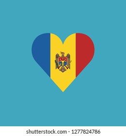 Moldova flag icon in a heart shape in flat design. Independence day or National day holiday concept.