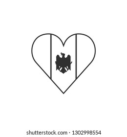 Moldova flag icon in a heart shape in black outline flat design. Independence day or National day holiday concept.