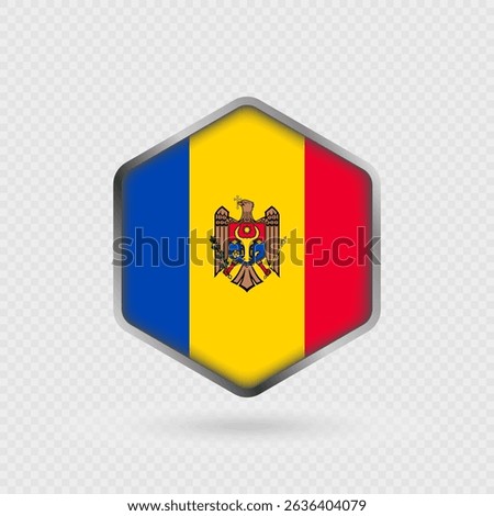 Moldova Flag Icon in Hexagon Shape.