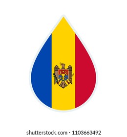 Moldova flag icon. Water icon. Drop water. Moldova badge. Flag drop.