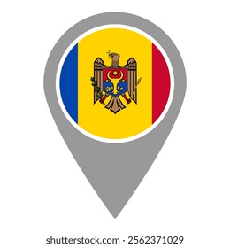 Moldova flag location pin, flag application, Flag on Location Pin, graphic design, map pointer, vector illustration.