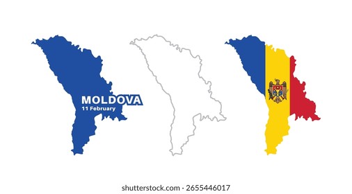  Bandera de Moldavia y conjunto de mapas. Bandera de Moldavia en colores y proporciones oficiales., mapa