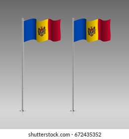 Moldova flag on the flagpole. Official colors and proportion correctly. High detailed vector illustration. 3d and isometry. EPS10