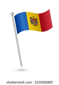 Moldova flag on pole waving in the wind vector illustration
