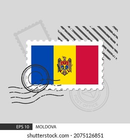 Moldova flag postage stamp. Isolated vector illustration on grey post stamp background and specify is vector eps10.