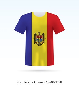 Moldova flag printed on a T-shirt. Vector shirt template, isoalted on a white background. 