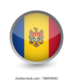 Moldova Flag Round Glossy Icon. Vector illustration.