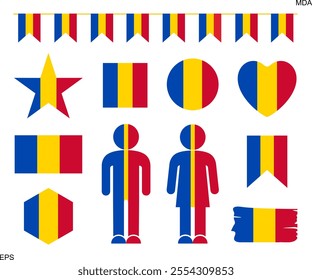 Moldova flag set. Isolated Moldova flag on white background
