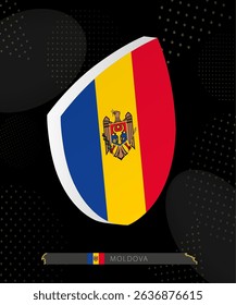 Moldova Flag Shield icon in 3D on Dark Modern Abstract Rugby Background. Perfect for sports events, heritage themes, national celebrations, and patriotic designs.