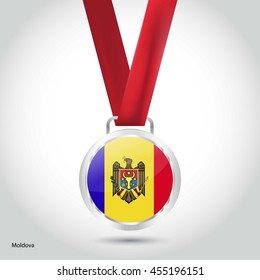 Moldova Flag in Silver Medal. Vector Illustration. RIO Olympic Game silver Medal. Vector Illustration