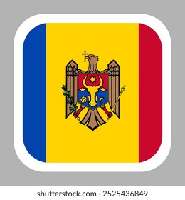 moldova flag square flat vector with rounded corners and white border, vector illustration