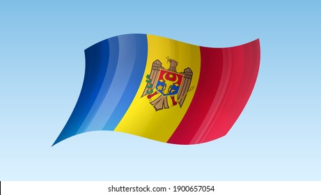 Moldova flag state symbol isolated on background national banner. Greeting card National Independence Day of the Republic of Moldova. Illustration banner with realistic state flag.