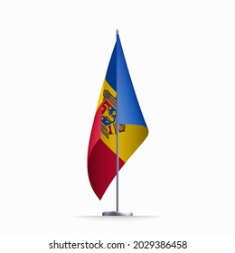 Moldova flag state symbol isolated on background national banner. Greeting card National Independence Day of the Republic of Moldova. Illustration banner with realistic state flag.
