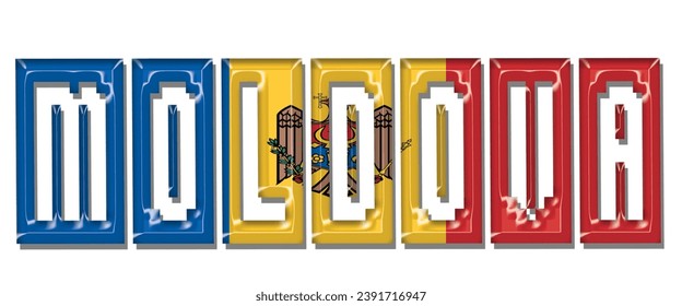 Tipo de letra del texto del indicador MOLDOVA, fondo coloreado del indicador MOLDOVA 3D, ilustración vectorial del indicador MOLDOVA