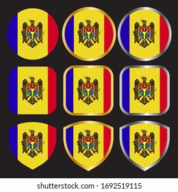 Vektorillustration-Icon für die moldowische Flagge mit Goldgrenze