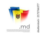 Moldova flag. Vector stylized design national poster on a white background. Moldavian flag painted with abstract brush strokes with md domain, place for text. State patriotic banner of moldova, cover