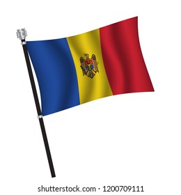 Moldova flag , flag of Moldova waving on flag pole, vector illustration EPS 10.