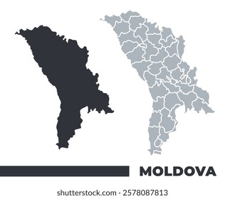 Moldova flat and border outline vector maps