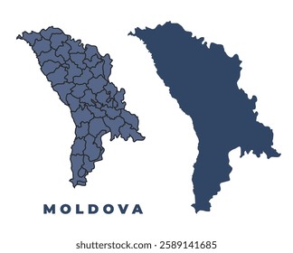 Moldova flat and outline vector map set